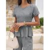 imageCicy Bell Womens 2 Piece Outfits Smocked Short Sleeve Tops Wide Leg Elastic Waist Pants Casual Boho Lounge Matching SetsGrey