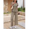 imageCicy Bell Womens 2 Piece Outfits Smocked Short Sleeve Tops Wide Leg Elastic Waist Pants Casual Boho Lounge Matching SetsKhaki