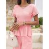 imageCicy Bell Womens 2 Piece Outfits Smocked Short Sleeve Tops Wide Leg Elastic Waist Pants Casual Boho Lounge Matching SetsPink