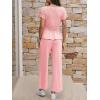 imageCicy Bell Womens 2 Piece Outfits Smocked Short Sleeve Tops Wide Leg Elastic Waist Pants Casual Boho Lounge Matching SetsPink