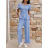 imageCicy Bell Womens 2 Piece Outfits Smocked Short Sleeve Tops Wide Leg Elastic Waist Pants Casual Boho Lounge Matching SetsSky Blue