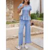 imageCicy Bell Womens 2 Piece Outfits Smocked Short Sleeve Tops Wide Leg Elastic Waist Pants Casual Boho Lounge Matching SetsSky Blue