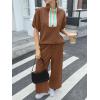 imageCicy Bell Womens 2 Piece Outfits Textured Color Block Half Zipper Puff Short Sleeve Tops Cropped Wide Leg Pant Lounge SetsBrown