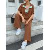 imageCicy Bell Womens 2 Piece Outfits Textured Color Block Half Zipper Puff Short Sleeve Tops Cropped Wide Leg Pant Lounge SetsBrown