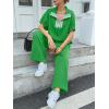 imageCicy Bell Womens 2 Piece Outfits Textured Color Block Half Zipper Puff Short Sleeve Tops Cropped Wide Leg Pant Lounge SetsGreen