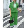 imageCicy Bell Womens 2 Piece Outfits Textured Color Block Half Zipper Puff Short Sleeve Tops Cropped Wide Leg Pant Lounge SetsGreen