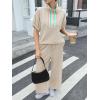 imageCicy Bell Womens 2 Piece Outfits Textured Color Block Half Zipper Puff Short Sleeve Tops Cropped Wide Leg Pant Lounge SetsLight Khaki