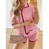 imageCicy Bell Womens 2 Piece Short Sets Summer Short Sleeve Collared Tops Beach Vacation Cover Up Crochet Knit Lounge OutfitsPink