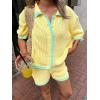 imageCicy Bell Womens 2 Piece Short Sets Summer Short Sleeve Collared Tops Beach Vacation Cover Up Crochet Knit Lounge OutfitsYellow