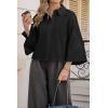 imageCicy Bell Womens 34 Bell Sleeve Button Down Shirts V Neck Trendy Casual Blouses Loose Fit Work Cotton TopsBlack