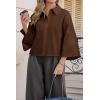 imageCicy Bell Womens 34 Bell Sleeve Button Down Shirts V Neck Trendy Casual Blouses Loose Fit Work Cotton TopsCoffee