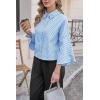 imageCicy Bell Womens 34 Bell Sleeve Button Down Shirts V Neck Trendy Casual Blouses Loose Fit Work Cotton TopsLight Blue
