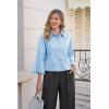 imageCicy Bell Womens 34 Bell Sleeve Button Down Shirts V Neck Trendy Casual Blouses Loose Fit Work Cotton TopsLight Blue