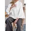 imageCicy Bell Womens 34 Bell Sleeve Button Down Shirts V Neck Trendy Casual Blouses Loose Fit Work Cotton TopsWhite
