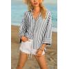 imageCicy Bell Womens 34 Sleeve Striped Button Down Shirts Summer V Neck Tops Casual Loose Fit Work BlouseBlack
