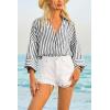 imageCicy Bell Womens 34 Sleeve Striped Button Down Shirts Summer V Neck Tops Casual Loose Fit Work BlouseBlack