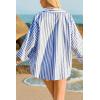 imageCicy Bell Womens 34 Sleeve Striped Button Down Shirts Summer V Neck Tops Casual Loose Fit Work BlouseBlue
