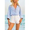 imageCicy Bell Womens 34 Sleeve Striped Button Down Shirts Summer V Neck Tops Casual Loose Fit Work BlouseBlue