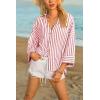 imageCicy Bell Womens 34 Sleeve Striped Button Down Shirts Summer V Neck Tops Casual Loose Fit Work BlouseRed