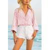 imageCicy Bell Womens 34 Sleeve Striped Button Down Shirts Summer V Neck Tops Casual Loose Fit Work BlouseRed