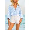 imageCicy Bell Womens 34 Sleeve Striped Button Down Shirts Summer V Neck Tops Casual Loose Fit Work BlouseSky Blue