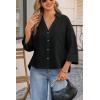 imageCicy Bell Womens 34 Sleeve Striped Button Down Shirts Summer V Neck Tops Casual Loose Fit Work BlouseSolidblack