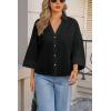 imageCicy Bell Womens 34 Sleeve Striped Button Down Shirts Summer V Neck Tops Casual Loose Fit Work BlouseSolidblack