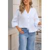 imageCicy Bell Womens 34 Sleeve Striped Button Down Shirts Summer V Neck Tops Casual Loose Fit Work BlouseSolidwhite