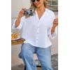imageCicy Bell Womens 34 Sleeve Striped Button Down Shirts Summer V Neck Tops Casual Loose Fit Work BlouseSolidwhite