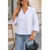 imageCicy Bell Womens 34 Sleeve Striped Button Down Shirts Summer V Neck Tops Casual Loose Fit Work BlouseSolidwhite