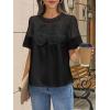 imageCicy Bell Womens Babydoll Lace Blouses Short Sleeve Ruffle Crew Neck Peplum Tops Dressy Casual Loose Fit ShirtsBlack