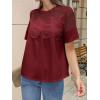 imageCicy Bell Womens Babydoll Lace Blouses Short Sleeve Ruffle Crew Neck Peplum Tops Dressy Casual Loose Fit ShirtsWine Red