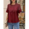 imageCicy Bell Womens Babydoll Lace Blouses Short Sleeve Ruffle Crew Neck Peplum Tops Dressy Casual Loose Fit ShirtsWine Red
