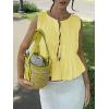 imageCicy Bell Womens Bow Front Tie Tank Tops Pleated Babydoll Top Sleeveless Cute Coquette Shirt Summer OutfitsLemon Yellow