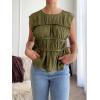 imageCicy Bell Womens Cap Sleeve Peplum Tank Tops Summer Babydoll Smocked Cotton Shirts Casual Crew Neck Pleated Blouse Army Green