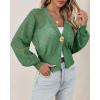 imageCicy Bell Womens Cropped Crochet Cardigans Hollow Out Button Down Lantern Sleeve Knit Sweaters Casual Mesh Loose Fit Cover UpGreen