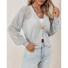 imageCicy Bell Womens Cropped Crochet Cardigans Hollow Out Button Down Lantern Sleeve Knit Sweaters Casual Mesh Loose Fit Cover UpGrey