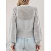 imageCicy Bell Womens Cropped Crochet Cardigans Hollow Out Button Down Lantern Sleeve Knit Sweaters Casual Mesh Loose Fit Cover UpGrey