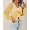 imageCicy Bell Womens Cropped Crochet Cardigans Hollow Out Button Down Lantern Sleeve Knit Sweaters Casual Mesh Loose Fit Cover UpYellow