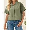 imageCicy Bell Womens Cropped Short Sleeve Button Down Shirts Pleated Summer Dressy Casual Blouse Stand Collar Loose Fit TopsArmy Green