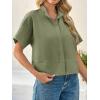 imageCicy Bell Womens Cropped Short Sleeve Button Down Shirts Pleated Summer Dressy Casual Blouse Stand Collar Loose Fit TopsArmy Green
