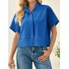 imageCicy Bell Womens Cropped Short Sleeve Button Down Shirts Pleated Summer Dressy Casual Blouse Stand Collar Loose Fit TopsBlue