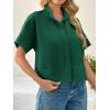 imageCicy Bell Womens Cropped Short Sleeve Button Down Shirts Pleated Summer Dressy Casual Blouse Stand Collar Loose Fit TopsDark Green