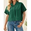 imageCicy Bell Womens Cropped Short Sleeve Button Down Shirts Pleated Summer Dressy Casual Blouse Stand Collar Loose Fit TopsDark Green