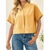 imageCicy Bell Womens Cropped Short Sleeve Button Down Shirts Pleated Summer Dressy Casual Blouse Stand Collar Loose Fit TopsLight Yellow