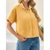 imageCicy Bell Womens Cropped Short Sleeve Button Down Shirts Pleated Summer Dressy Casual Blouse Stand Collar Loose Fit TopsLight Yellow