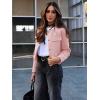 imageCicy Bell Womens Cropped Tweed Blazers Jacket Collarless Button Down Business Casual Winter Coats 2026 Spring OutfitsPink