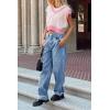 imageCicy Bell Womens High Waisted Boyfriend Jeans Cuffed Raw Straight Leg Baggy Denim Pants with Pockets