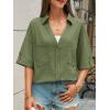 imageCicy Bell Womens Linen Button Down Shirts V Neck Summer Short Sleeve Tops Casual Loose Fit Cotton Collared BlousesArmy Green