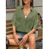 imageCicy Bell Womens Linen Button Down Shirts V Neck Summer Short Sleeve Tops Casual Loose Fit Cotton Collared BlousesArmy Green